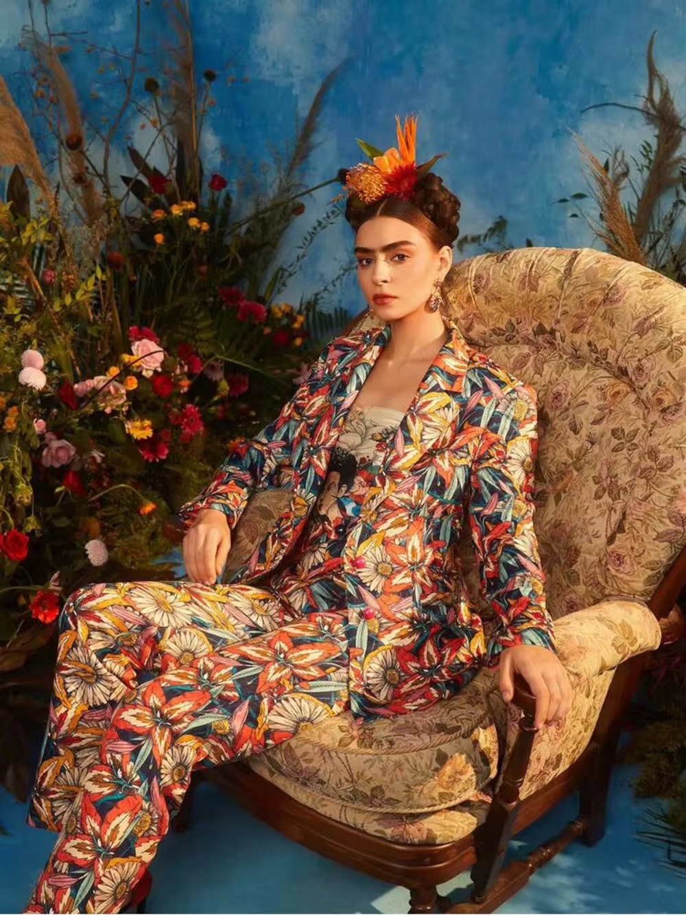 NWT Oxana Frida Kahlo X SHEIN X Designer Floral Print Button Front Blazer Size: